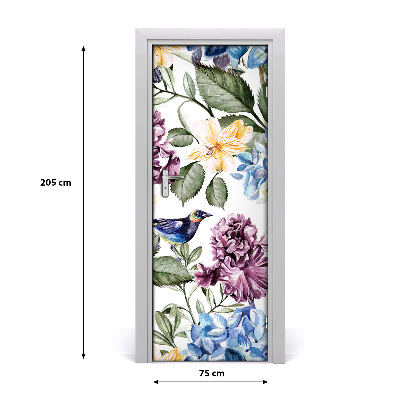 Self-adhesive door veneer Flowers and birds