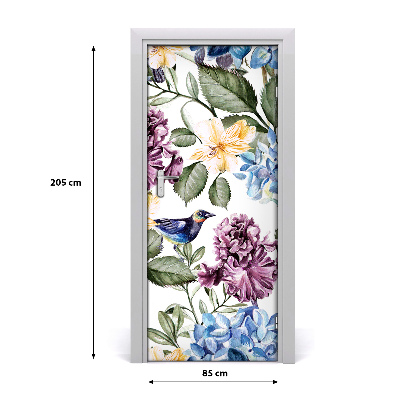 Self-adhesive door veneer Flowers and birds
