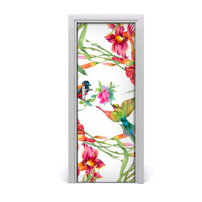 Self-adhesive door sticker Birds and flowers