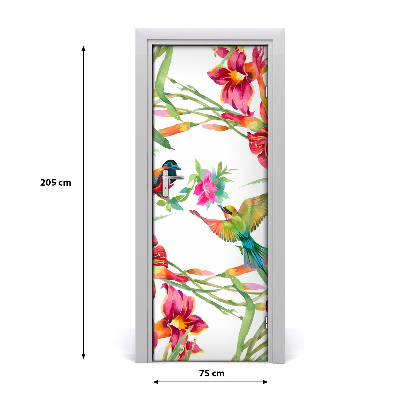 Self-adhesive door sticker Birds and flowers