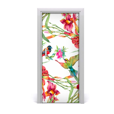 Self-adhesive door sticker Birds and flowers