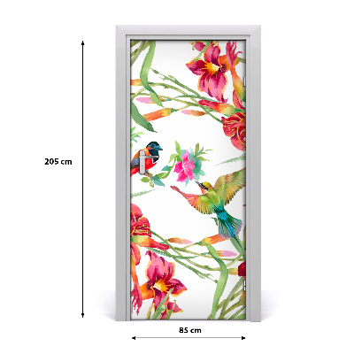 Self-adhesive door sticker Birds and flowers