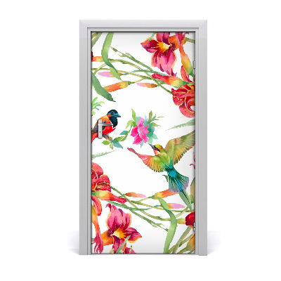 Self-adhesive door sticker Birds and flowers