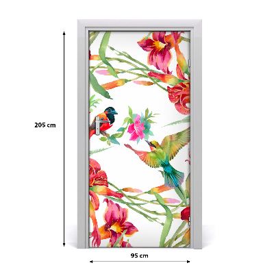 Self-adhesive door sticker Birds and flowers