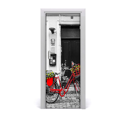 Self-adhesive door wallpaper City bike