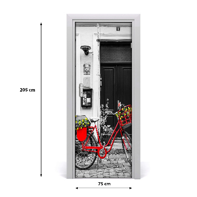 Self-adhesive door wallpaper City bike