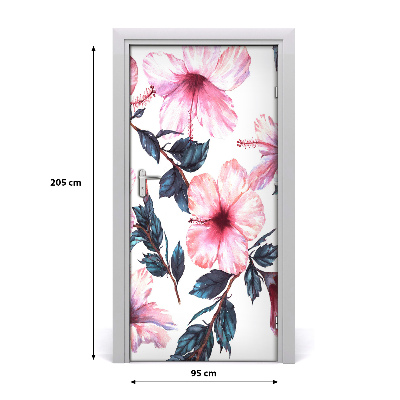 Self-adhesive door wallpaper Hibiscus