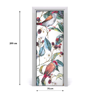 Self-adhesive door sticker Birds and blackberries