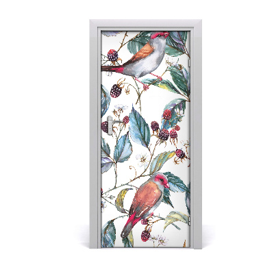 Self-adhesive door sticker Birds and blackberries