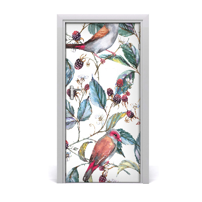 Self-adhesive door sticker Birds and blackberries