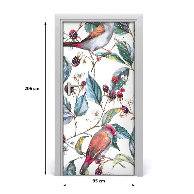 Self-adhesive door sticker Birds and blackberries