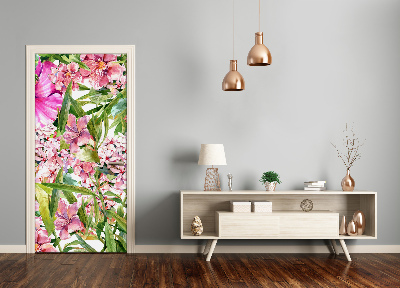 Self-adhesive door veneer Tropical flowers