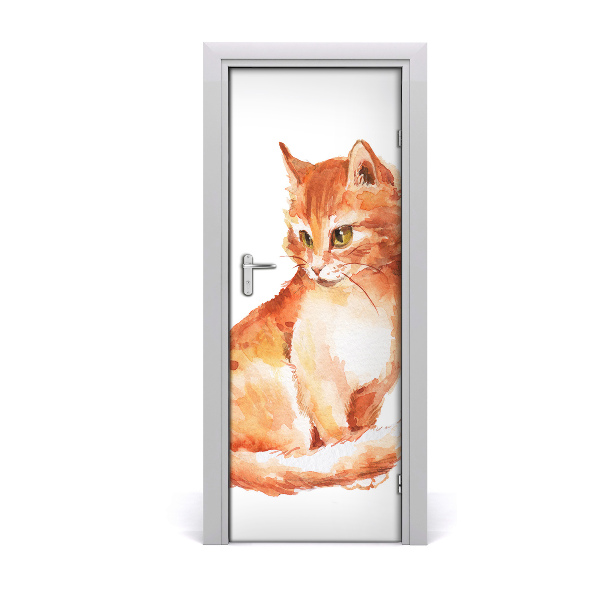 Self-adhesive door sticker Wall of red cat