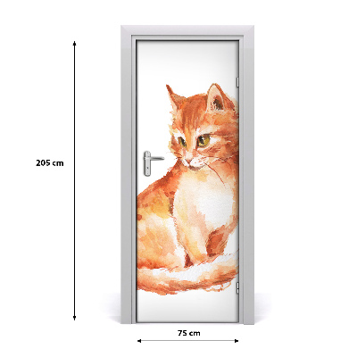 Self-adhesive door sticker Wall of red cat