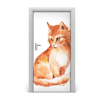 Self-adhesive door sticker Wall of red cat