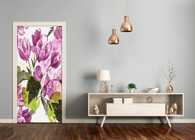 Self-adhesive door veneer Violet flowers