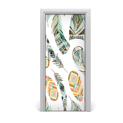 Door wallpaper Ethnic feathers