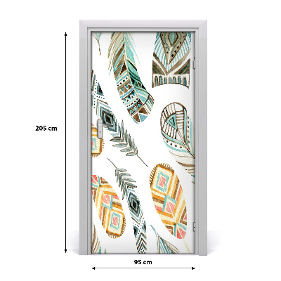 Door wallpaper Ethnic feathers