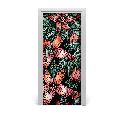 Self-adhesive door veneer Tropical flowers