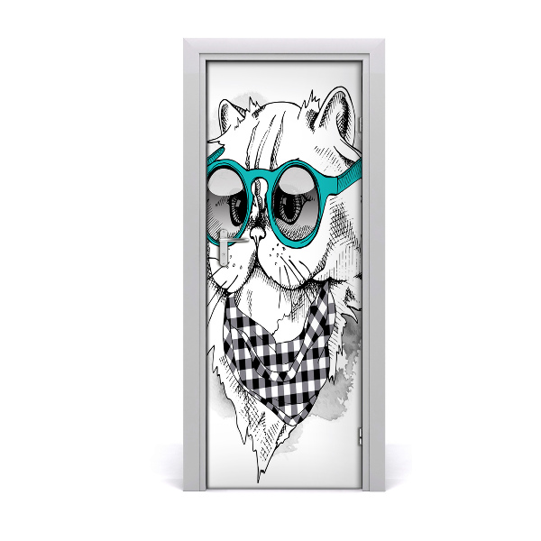 Self-adhesive door sticker Cat with glasses