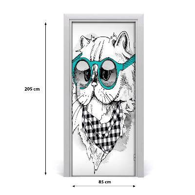 Self-adhesive door sticker Cat with glasses