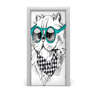 Self-adhesive door sticker Cat with glasses