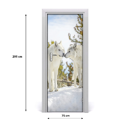 Self-adhesive door sticker Two white wolves