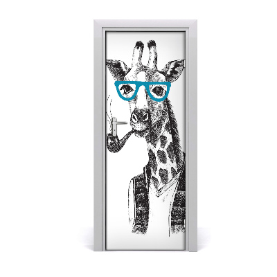 Self-adhesive door sticker Giraffes with glasses