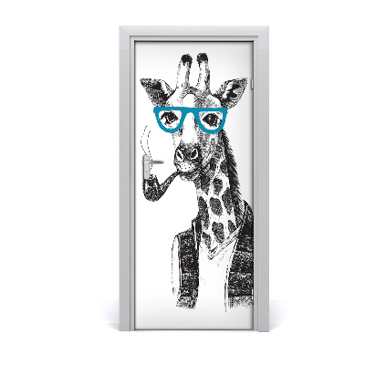 Self-adhesive door sticker Giraffes with glasses