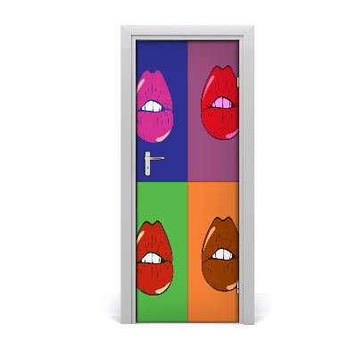 Self-adhesive door wallpaper Colorful lips