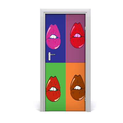 Self-adhesive door wallpaper Colorful lips