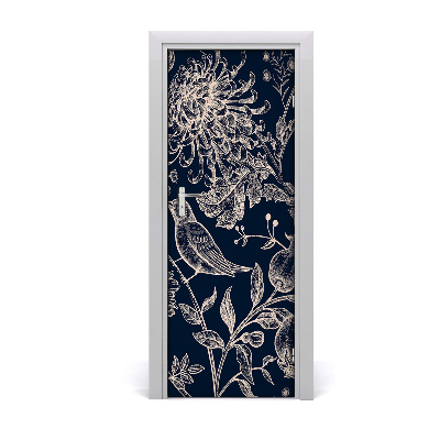 Self-adhesive door veneer Flowers and birds