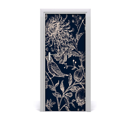 Self-adhesive door veneer Flowers and birds