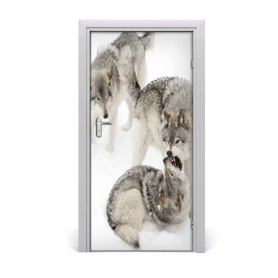 Self-adhesive door sticker Wall gray wolves