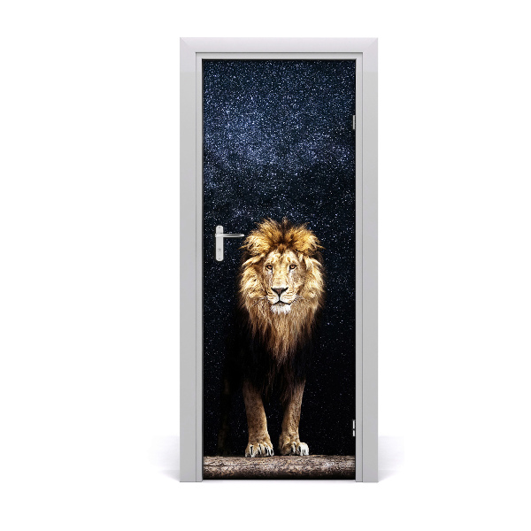 Self-adhesive door sticker A lion against the background of stars