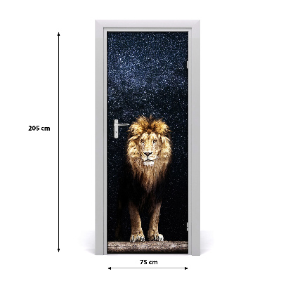 Self-adhesive door sticker A lion against the background of stars