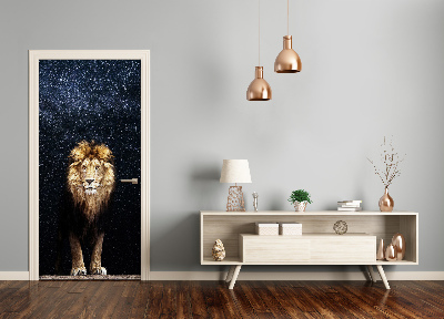 Self-adhesive door sticker A lion against the background of stars