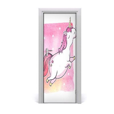 Self-adhesive door sticker Pink unicorn