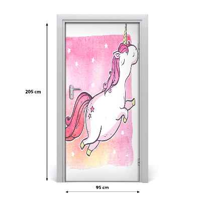 Self-adhesive door sticker Pink unicorn