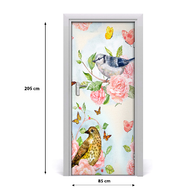 Self-adhesive door sticker Birds, butterflies and roses