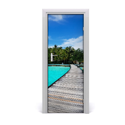 Self-adhesive door wallpaper Tropical view