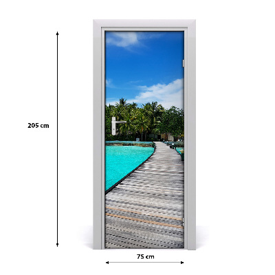 Self-adhesive door wallpaper Tropical view