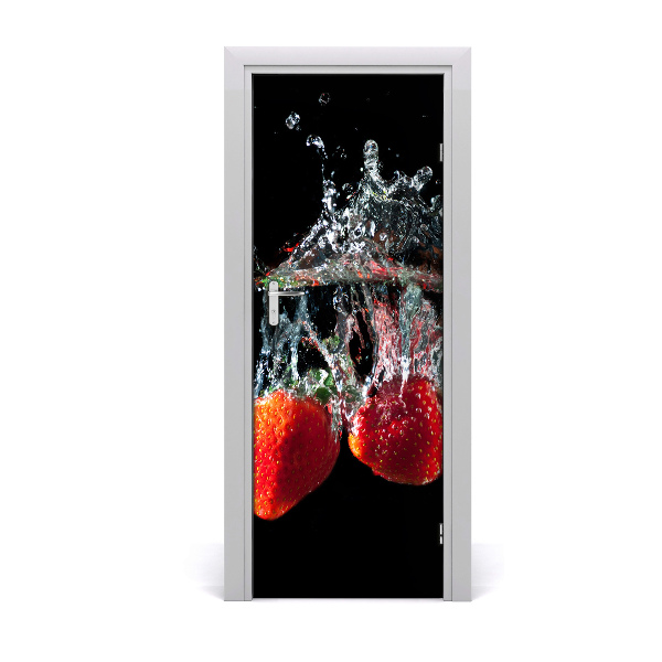 Self-adhesive door sticker Strawberries under water