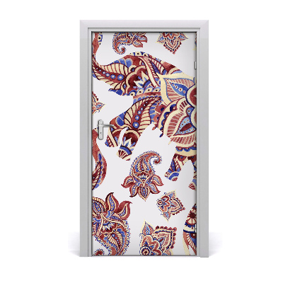 Self-adhesive door sticker Ethnic elephant patterns