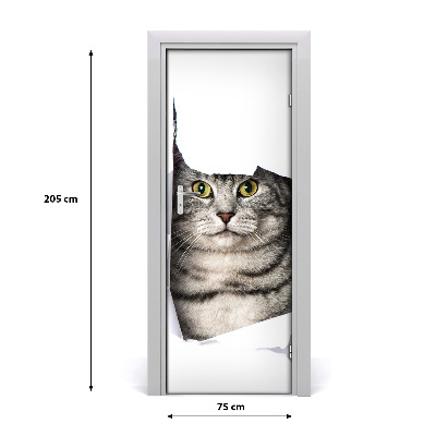 Self-adhesive door wallpaper Cat in the hole