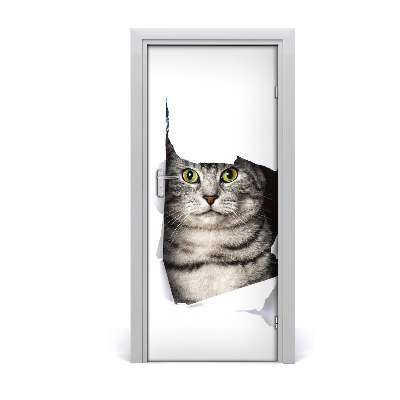 Self-adhesive door wallpaper Cat in the hole