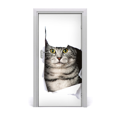 Self-adhesive door wallpaper Cat in the hole