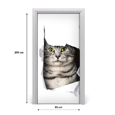 Self-adhesive door wallpaper Cat in the hole