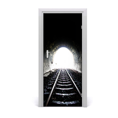 Self-adhesive door wallpaper Tunnel railway tracks