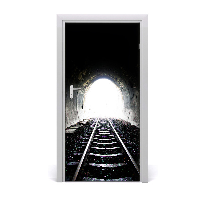 Self-adhesive door wallpaper Tunnel railway tracks